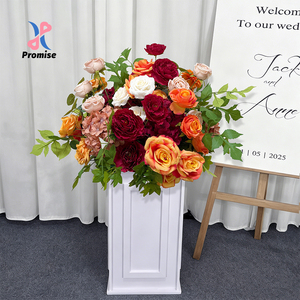 Burgundy Orange Pink Realistic <b>Artificial</b> <b>Flower</b> Arrangement Silk Rose <b>Hydrangea</b> Modern Centerpiece for Wedding Table Decor - Product Image 1