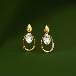 Fashion Drop <b>Earrings</b> 316L Stainless Steel PVD Gold Plating Oval <b>Crystal</b> <b>Studs</b> Statement Jewelry - Product Image 3