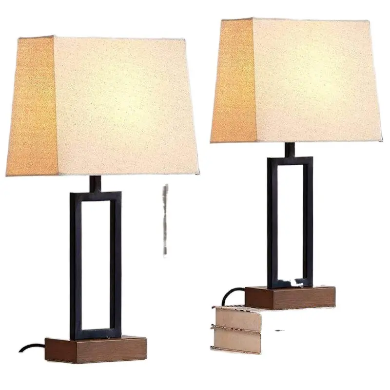 Hotel Bedroom Bedside Touch Dimming Dual USB Rechargeable Fabric Table Lamp Floor Lamps Table Lamps