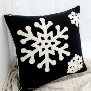 18x18,Cotton Christmas Blessing Throw <strong>Pillow</strong> Cover for Bed Sofa Cushion Car <strong>Snowflake</strong> Embroidered Pillowcases - Product Image 2