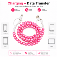 Câble de charge perlé rose 4-en-1 multi-connecteurs, cordon de chargeur de téléphone USB Type C pour iPhone et Android