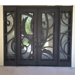 Hot sale flat metal steel entry doors for houses exterior wrought iron