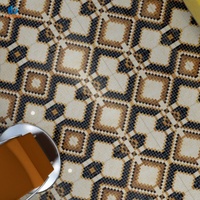 Carrelage en porcelaine moderne gravé 800x800mm, aspect mosaïque géométrique, antidérapant, finition métallisée pour sols de salon et salle à manger - Offre Spéciale