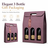 Sac cadeau élégant texturé pour trois bouteilles de vin avec poignée découpée, fenêtre de présentation et service de marquage personnalisé pour cadeaux de cave à vin