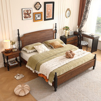 Lit double en bois massif style français rétro vintage, couleur noyer noir, 1,5m/1,8m, luxe léger pour chambre principale