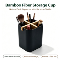 Organisateur de rangement de bureau en bambou personnalisé et écologique avec séparateur amovible en bambou pour maquillage, brosses à dents, papeterie, cuisine