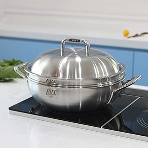 Wok antiadherente de acero inoxidable de 5 capas Dongwon Metal 316TI con tapa, mango de acero inoxidable de 11 pulgadas y base para saltear y cocinar sopas - Product Image 6