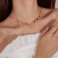 Bijoux pour femmes Ouj Gold Filled en acier inoxydable Style bohème coloré Cubic Zirconia Water Drop Pendant Chain Necklace