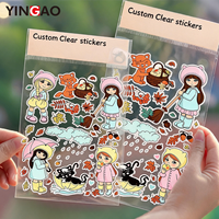 Autocollants personnalisés transparents Yingao, imperméables, en PVC découpé à la forme, avec support en carton pour agenda et scrapbooking