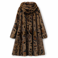 Mantel Kasual Wanita Motif Leopard Eksotis Ramah Lingkungan untuk Musim Dingin, Tahan Angin, Berkerudung, Saku Tempel Bulu, Lapisan Poliester