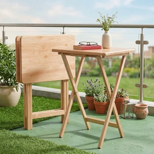 Eco-friendly Solid Wood <strong>Folding</strong> TV Tray <strong>Table</strong> Natural Wood Snack Serving Tray Portable X-frame Side <strong>Table</strong> for Living Room Sofa - Product Image 3