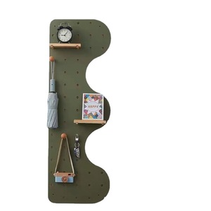 Wooden Irregular Pegboard Wall <b>Shelf</b> With <b>Hooks</b> And <b>Shelves</b> For Storage And Display - Product Image 5