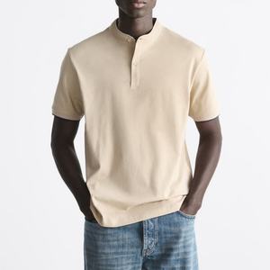 Col à revers, fermeture boutonnée sur le devant, design personnalisable, décontracté, vierge pour t-shirt pour homme à manches courtes, coton de haute qualité - Product Image 1