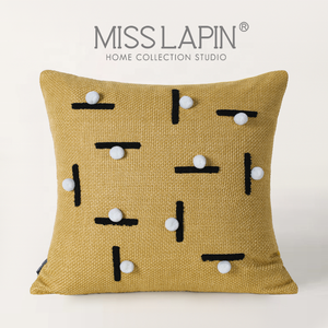 Taie d'oreiller jaune pour chambre à coucher ou d'enfant, coussin coussin coussin épais de luxe MISS <span class=keywords><strong>LAPIN</strong></span>, jaune avec pompons, 45x45 - Product Image 1