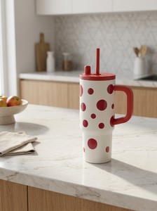 Gobelet isotherme en acier inoxydable de 710 ml (24 oz) avec poignée et paille, tasse de voyage à double paroi sous vide, compatible porte-gobelet de voiture - Product Image 6