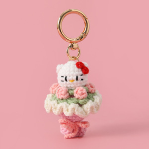 จี้ทำด้วยผ้าขนสัตว์รูปดอกกุหลาบหิมะสีขาวสำหรับเจ้าหญิงพวงกุญแจช่อดอกไม้ขนาดเล็กลายดอกกุหลาบแมวเคธี่ดอกไม้ขนาดพกพาขนาดเล็ก - Product Image 3