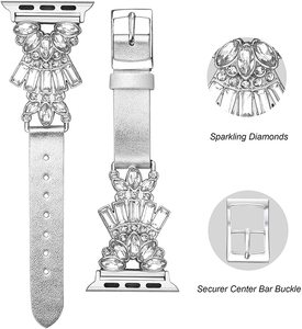 Cinturino in vera pelle di lusso con cinturino in Glitter e diamanti con cinturino Shinny resistente da <span class=keywords><strong>ragazza</strong></span> per Apple Watch cinturino di ricambio - Product Image 2