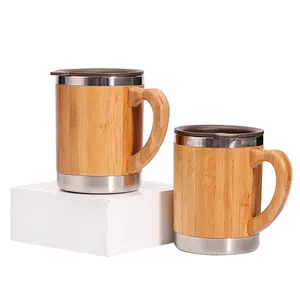 100% натуральные экологически чистые бамбуковые товары, посуда с логотипом на заказ, Бамбуковая чайная чашка, чашка из нержавеющей стали с ручкой