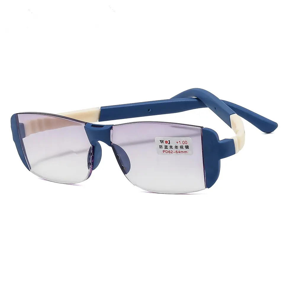 bulk price adjustable vision focus rimless optical bifocal anti blue light reading glasses for men
