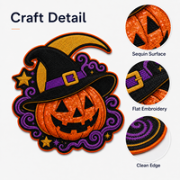 Écusson brodé personnalisé à sequins motif chapeau de citrouille d'Halloween pour vestes, sacs fourre-tout, kits d'artisanat, fournisseur de cadeaux saisonniers