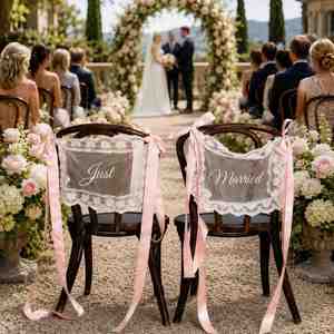 Wedding Set of <b>2</b>, Custom Lace <b>Chair</b> Decor With Flowing Long Ribbons, Romantic <b>Table</b> Decorations - Product Image 3