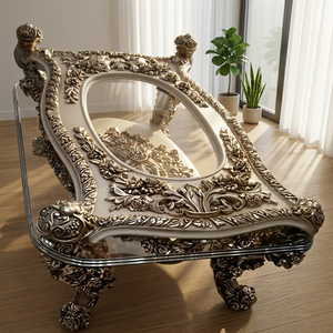 Handcrafted Traditional Design Antique <b>Gold</b> Wood Round Accent <b>Table</b> Decorative Furniture for Living Room - Product Image 1