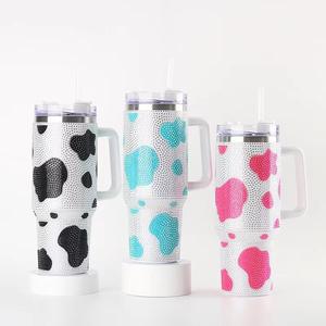 40oz Cross-Border Diamond Insulated Double Wall Stainless Steel Tumbler Print Straw Lid Customizable Logo Portable Thermos - Product Image 4