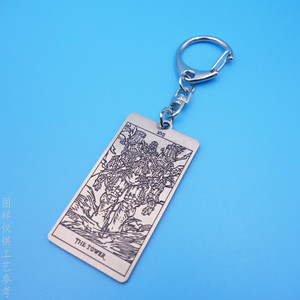 Llavero Rectangular de Acero Inoxidable con Diseño Grabado de Torre Tarot, Mosquetón Metálico, Llavero Resistente, Regalo Empresarial - Product Image 1