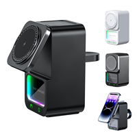 Chargeur sans fil 5-en-1 avec haut-parleur Bluetooth et veilleuse multifonctionnel, adapté aux téléphones et aux montres connectées.