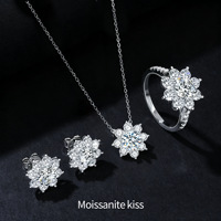 S925 Silber Moissanit-Schmuckset Sonnenblumen-Design Exquisite Halskette Ohrringe Ring Set Damen Hochzeit Party Schmuck