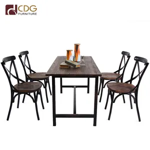 Mesa de bar de madeira para móveis de interior, mesa de jantar com estrutura de metal, mesa de bar alta de madeira vintage