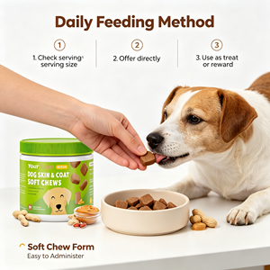 Complément alimentaire végétalien pour la <span class=keywords><strong>peau</strong></span> et le pelage des chiens OEM/ODM, à base d'algues, oméga-3, biotine, vitamine E - Friandises à mâcher pour soutenir l'immunité et les allergies - Product Image 3