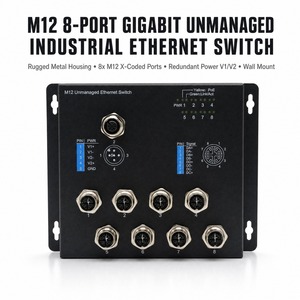 สวิตช์อีเธอร์เน็ตอุตสาหกรรม M12 8 พอร์ต กิกะบิต แบบไม่ต้องจัดการ ติดผนัง รองรับไฟสำรอง ตัวเรือนโลหะ สำหรับยานพาหนะและทางรถไฟ - Product Image 1