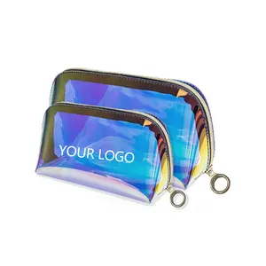 Vente en gros de sacs à main transparents à fermeture éclair en PVC, trousse de maquillage avec logo personnalisé, sacs à cosmétiques, pochette de rangement