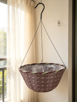 Pot suspendu sculpté à la main de style américain en ciment violet, marron et vert clair, en forme de bol, avec doublure imperméable et crochet métallique pour la maison