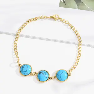 Women Gift Waterproof Gold Plated Turquoise Stainless Steel Bracelet Vintage Fashion Natural Stone Bracelets Handpiece Bangle