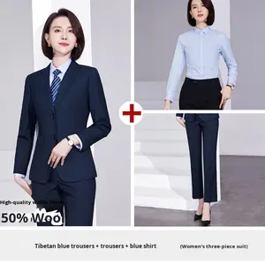 Ensemble de costume en laine double-boutonnage de qualité supérieure pour hommes et femmes - Vêtement formel anti-plis à devant plat pour le bureau, les affaires, les ventes gouvernementales - Product Image 6