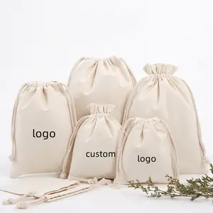 Bom-olhar logotipo personalizado impresso saco de cordão de algodão bolsa superior abertura corda promoção presentes jóias