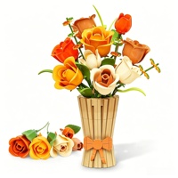 400 pièces de mini blocs de construction en ABS, bouquet de roses éternelles à faire soi-même avec vase, ornement de bureau intérieur et cadeau