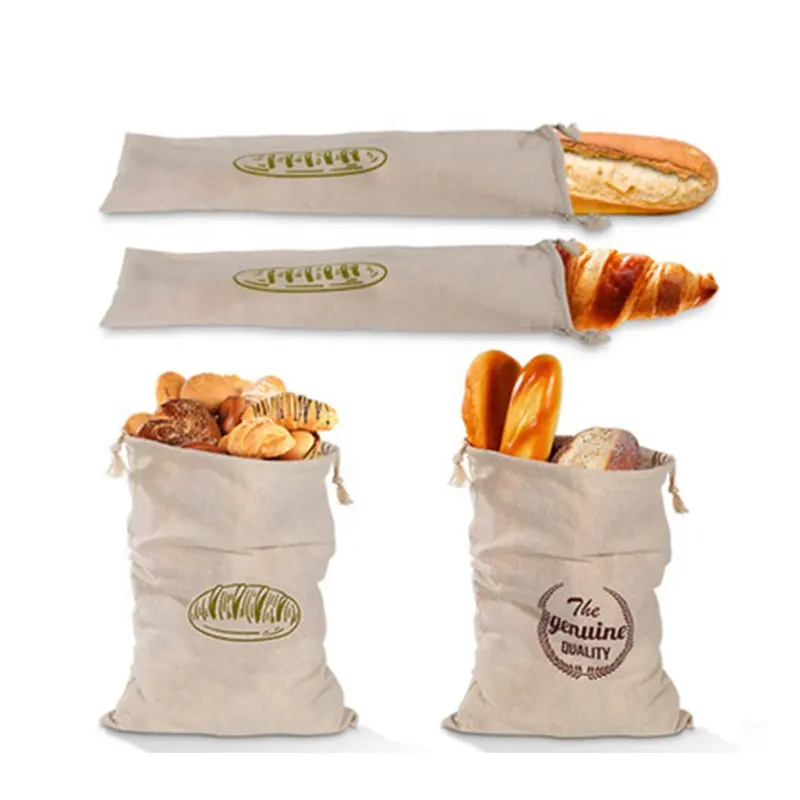 Eco friendly flax linen drawstring custom biodegradable bread bag
