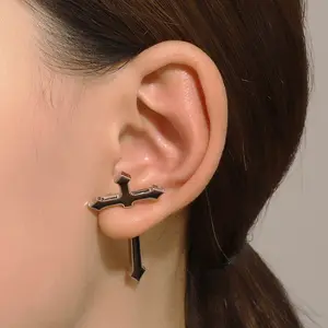 Zooying Hot Sale Creative Design Ear Jewelry Black Cross Shape Party Hallowmas Fashion Unisex Earring