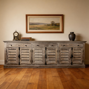Shabby Chic Aparador Thick Shutter Door with 3 Drawer Antique Solid Wood Buffet Cabinet <b>Sideboard</b> - Product Image 2