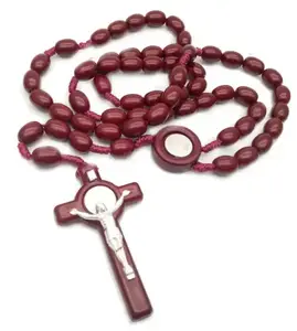 Kalung Rosario Manik-manik Plastik Kalung Oval Salib Agama Katolik Kalung