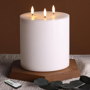 Bougie pilier LED sans flamme extra large en cire ivoire, effet flamme 3D réaliste, avec télécommande - Product Image 2