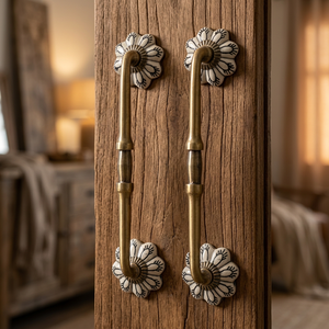 Poignées de meuble traditionnelles en laiton avec extrémités florales pour rangements et placards - Product Image 5