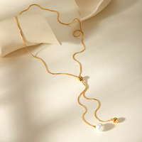 Collier lariat H&C classique en acier inoxydable avec perles coulissantes, chaîne serpent fine plaquée or, collier ajustable en Y avec perles pour femme