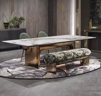 Ensemble de table à manger de luxe moderne en métal de forme carrée pour hôtel et restaurant, matériau en pierre de haute qualité