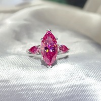 Bague pour femme en argent S925 avec 3 pierres de moissanite rose marquise 6 carats, style européen, bijoux en gros