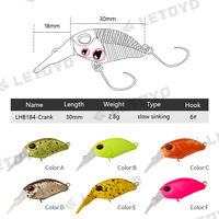 LETOYO Mini leurre à manivelle Leurre de pêche 2.8g 30mm Leurres de pêche à l'achigan 3D Simuiation Eyes Slow Sinking Wobbler Artificial Crank Bait