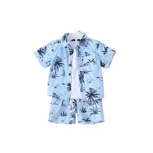 Ensemble <span class=keywords><strong>de</strong></span> trois pièces style <span class=keywords><strong>plage</strong></span> pour <span class=keywords><strong>garçons</strong></span>, chemises à manches courtes et shorts pour bébés <span class=keywords><strong>garçons</strong></span>, tissu en coton tissé avec motif floral - Product Image 3